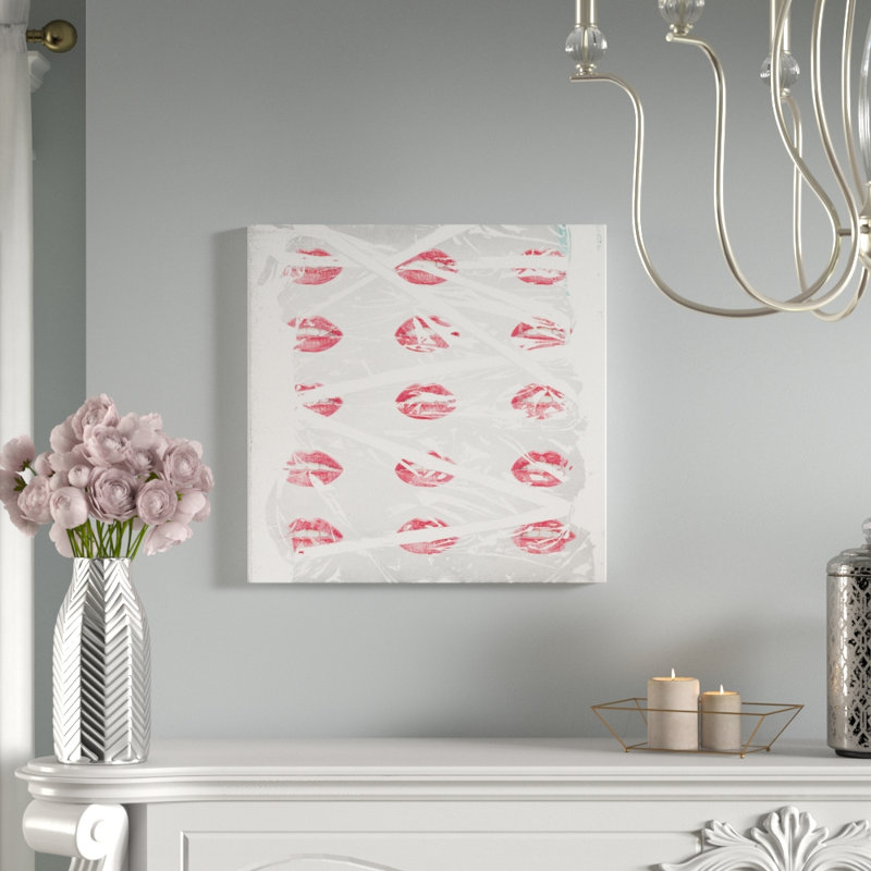 «Lips» par Teis Albers, impression sur toile, H 18 po x l 18 po x P 1,5 po, Toile avec cadre noir, Pas de tapis