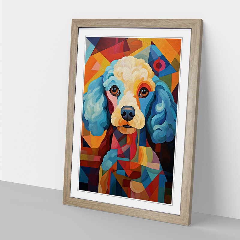 XYZ-FRM-V1223-5264 Poodle Cubism No.2 1 Piece Single Picture Frame Wall Art, 64cm H x 46cm W x 2cm D, Oak