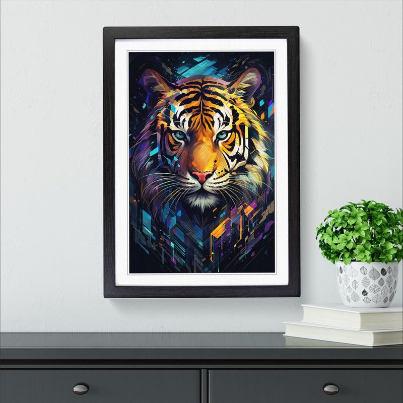 Tiger Futurism No.3 - Framed Print, Black , 46cm H x 34cm W x 2cm D