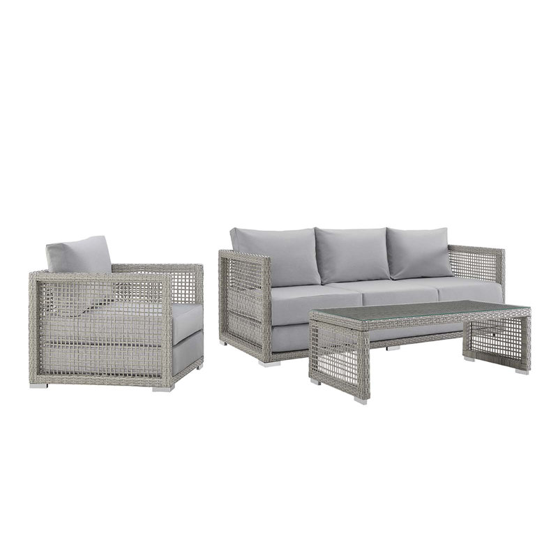 Ensemble de 3 pièces de patio en osier d'extérieur Aura, Gris