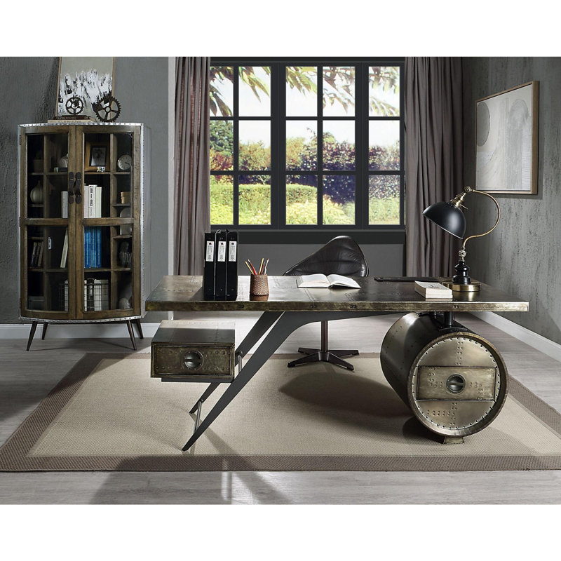 Rectangle Writing Desk with USB Port in Bronze Aluminum
