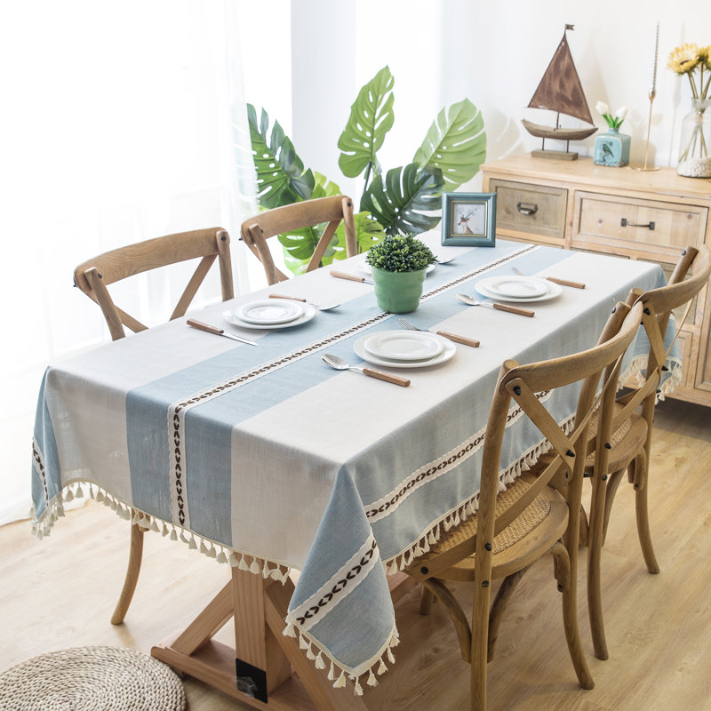 Mosser Cotton and Linen Tablecloth, 86" x 54", Blue Cream