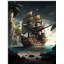 Bateau pirate sur l'océan - Horloge murale en forme de bateau, horloge murale asymétrique traditionnelle-106132306