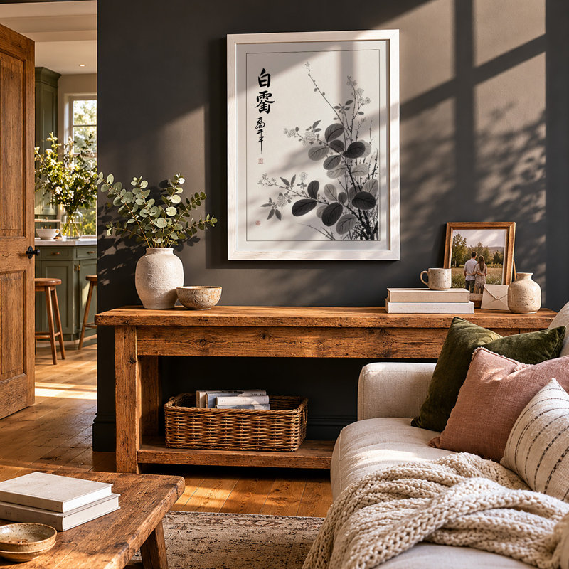 Brushed Bloom Japandi - Framed Print, A4 - 29.7 x 21.0 cm, White