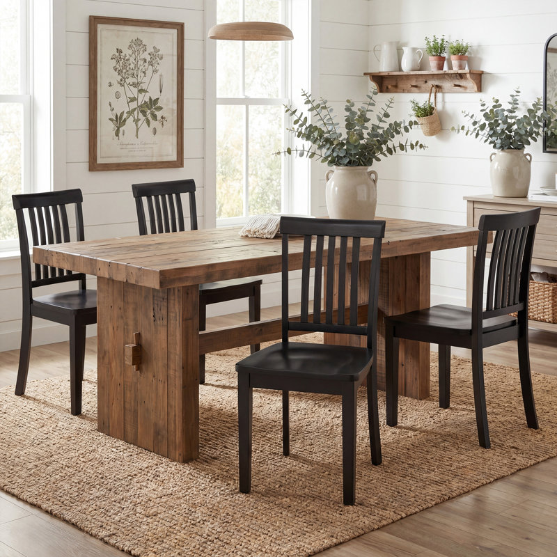 Slatted Back Dining Chair Solid Wood Side Chair, Black