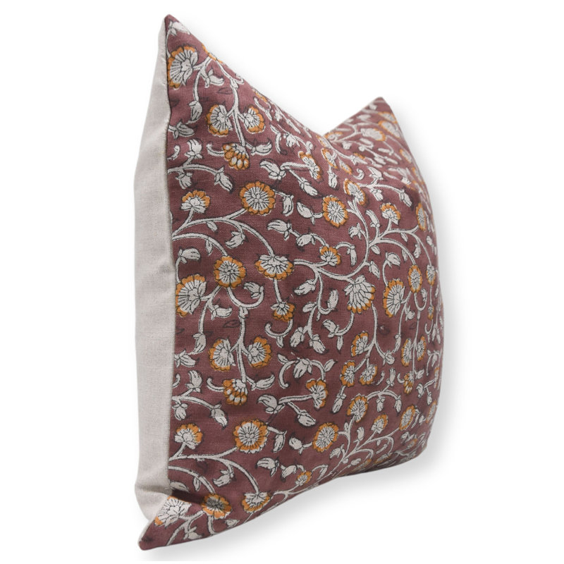 Linen Pillow Cover, Beige Floral 2, 14"H x 14"W, Square