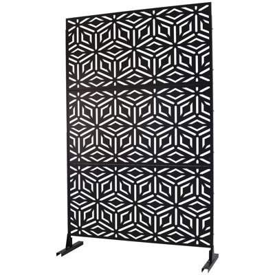 Metal Privacy Screen 76"H48"W - Black. Ideal For Outdoor & Indoor Privacy. Freestanding Deck Patio Balcony Divider. Rust- Steel. Versatile Lawn Garden . Easy Installation 76" H48" W Black Screen.