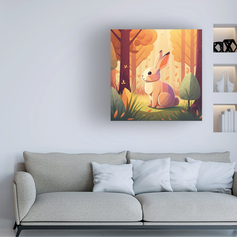 Art mural sur toile tendue «Forest Bunny 4» de Wumples pour décor de salon, de chambre à coucher ou de bureau - 35 x 35