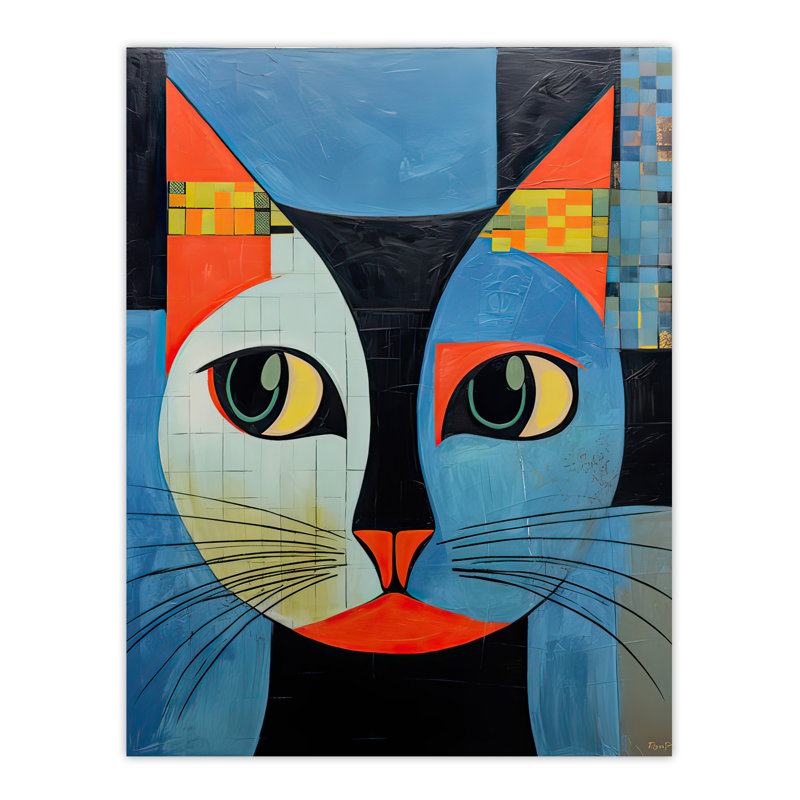 Wall Art Print Pawsitive Vibes Only Blue Abstract Cat Poster Picture