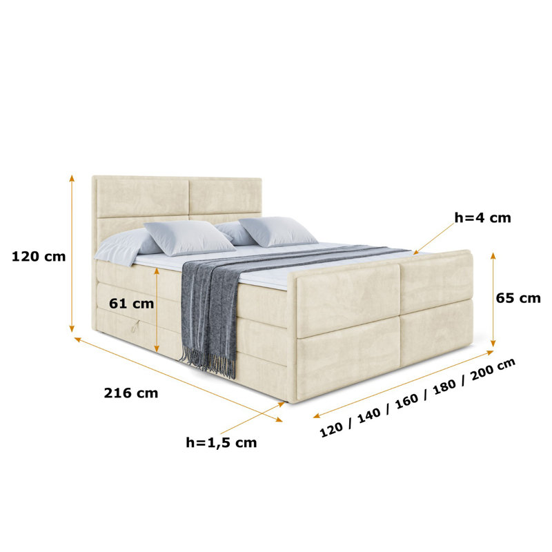 Bed, 140 x 200cm, Beige