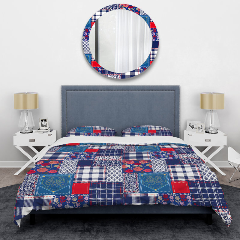 Blue and Red Patchwork - Abstract Duvet Cover Set - Microfiber Polyester, Twin Duvet Cover + 1 Standard Sham