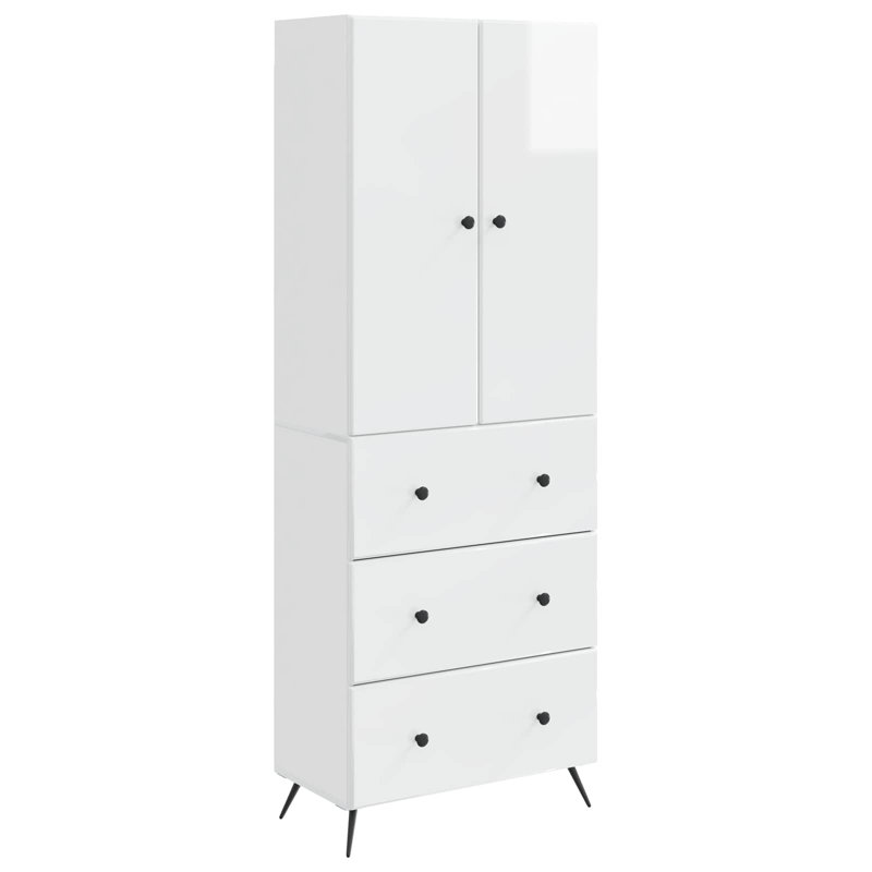  Cabinet Set 2 Pcs Engineered Wood Storage Organizational Unit Office, High Gloss White