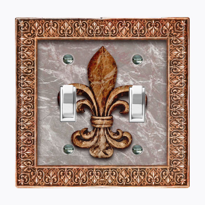 Patterned 2 - Gang Toggle Light Switch Standard Wall Plate, Light Brown