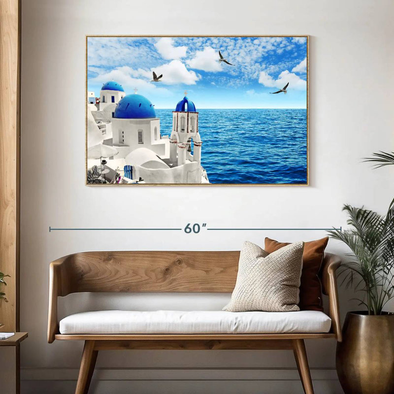 Île de Santorin, Cadre flottant en bois naturel, 46 po x 31 po