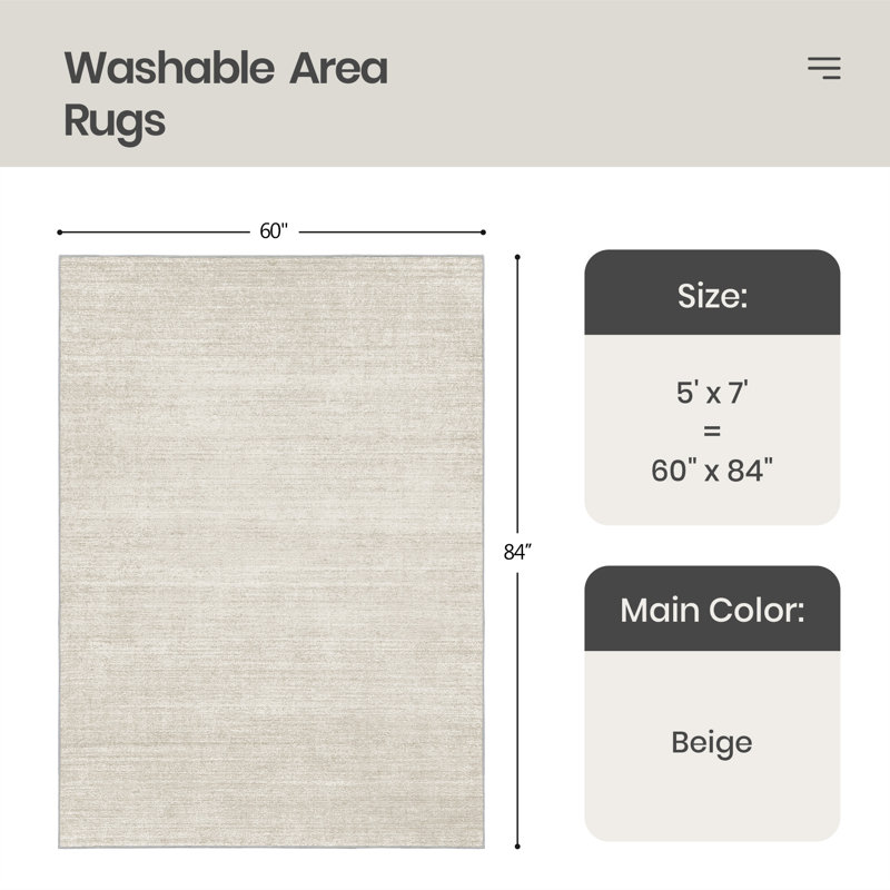 Vintage Striped Non Slip Washable Area Rug, Rectangle 5' x 7', Beige