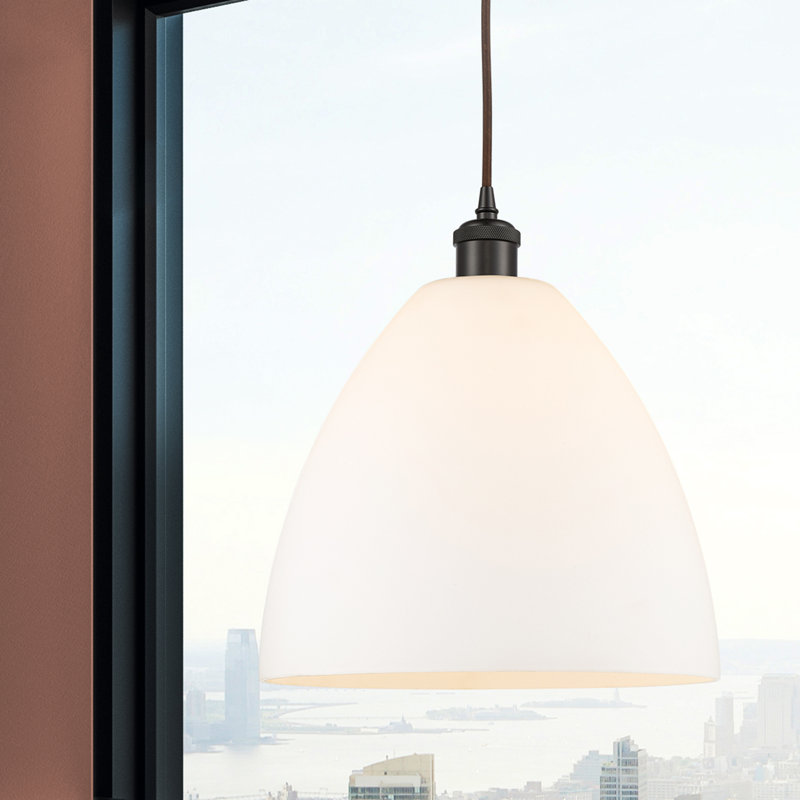 Angelia 1 - Light Single Pendant, 14.75" H x 12" W x 12" D, White, Oil Rubbed Bronze