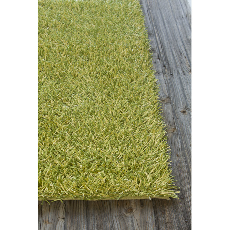 Tapis à poils longs en polyester tissé à la main à motif abstrait jaune et vert Heston Authentic, Vert / Jaune