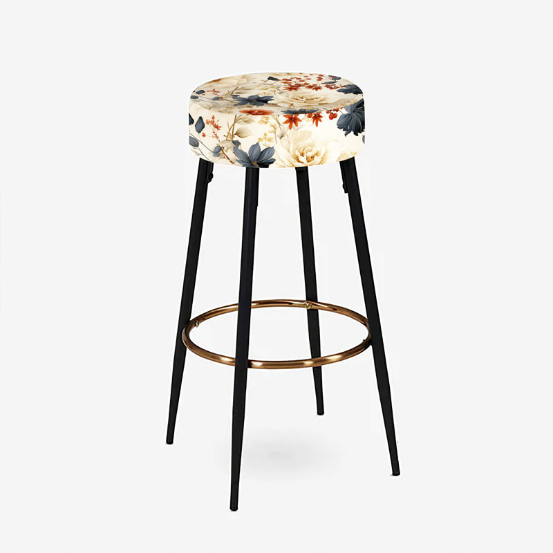 Ensemble de 2 tabourets de bar antiques avec pivoines beiges et bleues