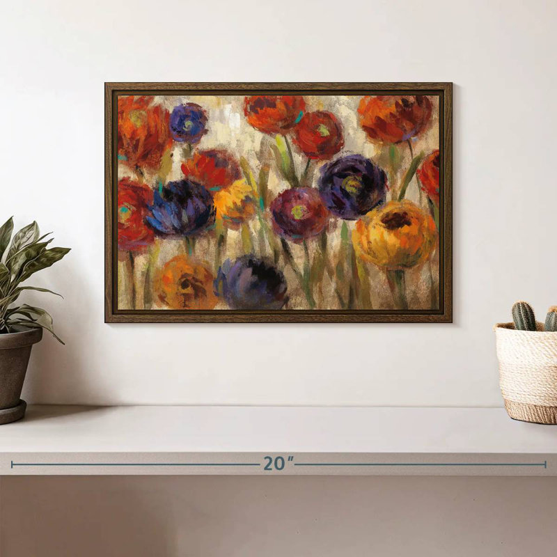 Asters et mamans, 13 po x 9 po, Cadre flottant noyer