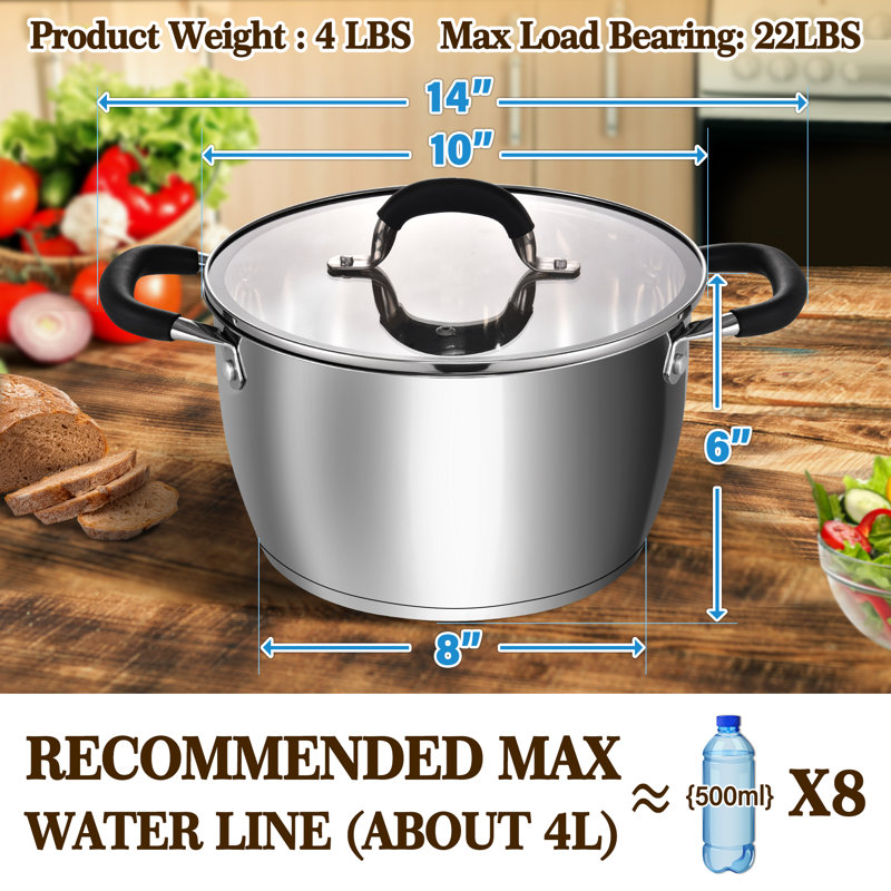 6 Quart Stainless Steel Stockpot with Lid and Accessories
