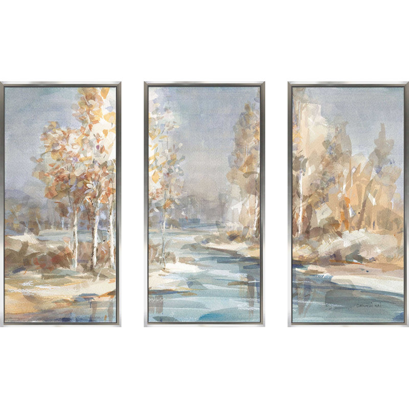 Flowing River - 3 pièces, reproduction sur toile, H 33,5 po x l 52,5 po x P 2 po
