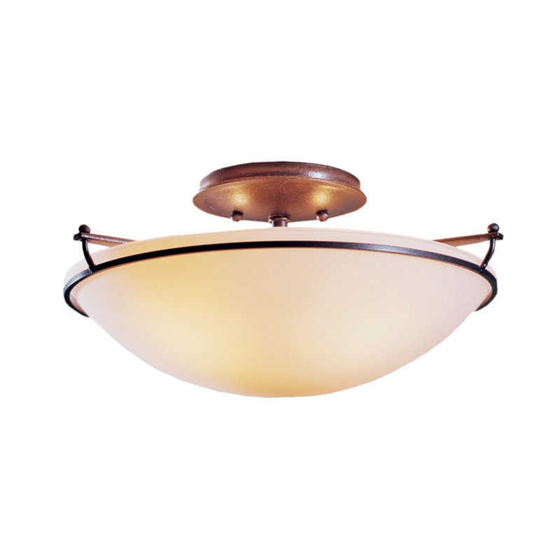Simple Lines Bowl Semi Flush Mount, Oil Rubbed Bronze, Opal, 7.1" H x 14.5" W x 14.5" D