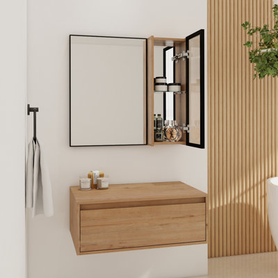 Coiffeuse de 30 po avec miroir, armoire à miroir murale avec porte en acrylique, miroir et armoire à cadre en aluminium noir