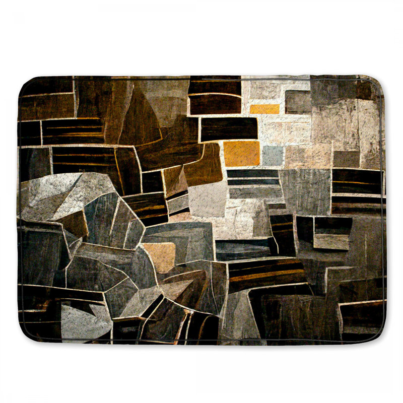 Abstract Bath Mat Art Bathroom Decor Modern, Single - 24" L x 17" W, Gray/Black Geometric