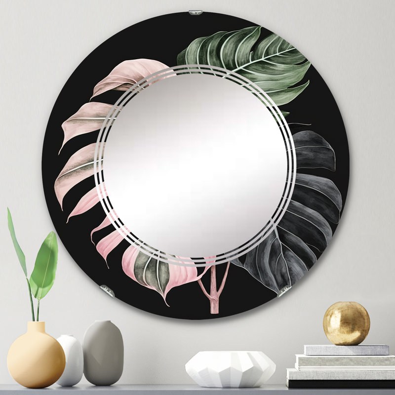 Raden Philodendron Leaf II - Floral Leaves Wall Mirror, 24" x 24"