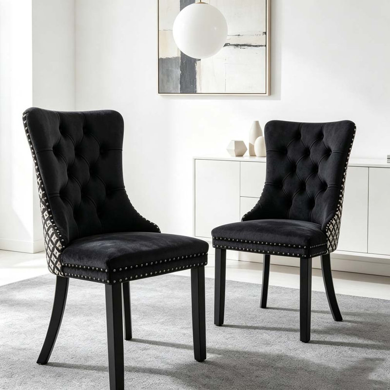 Chaises de salle à manger en velours classique, Noir
