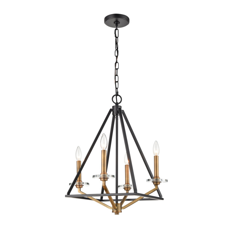Lustre géométrique à 4 lumières de style bougie Guerande, Laiton brossé noir