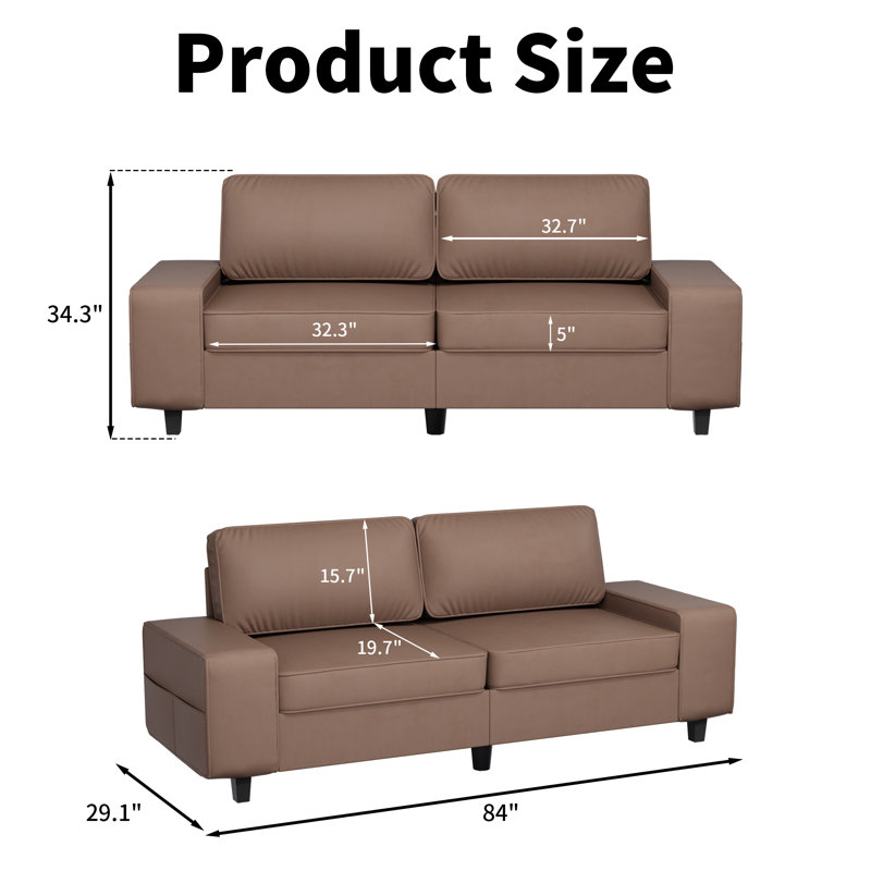 Canapé rembourré avec rangement, Brun, H 34,2 po x l 29 po x P 83,9 po