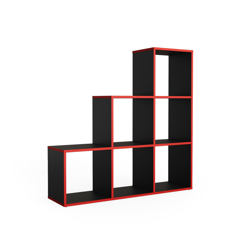 Beryle 108cm H x 104cm W Plastic Step Bookcase, Black/Red