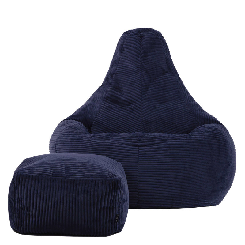 Dalton Corduroy Recliner Bean Bag and Footstool, Navy
