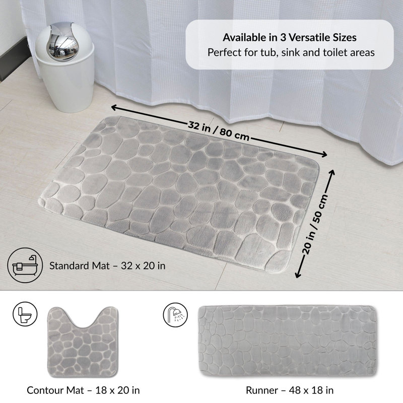 Cobble Stone Mat Non-Slip Bath Mat, Light Gray