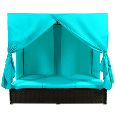 U_STYLE Méridienne double d'extérieur avec rideaux, méridienne d'extérieur avec dossier réglable, causeuse en acier robuste pour la cour, la piscine et la terrasse