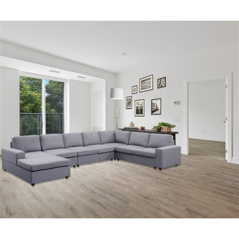 Canapé modulaire réversible en lin gris clair à 7 places 146,5 po Hayden, Lin gris pâle