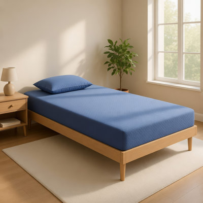 Fia Twin Mattress With 1 Pillow, Charcoal Gel Firm Memory Foam, Blue 7 Inch