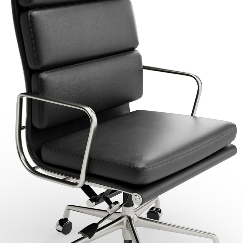 Genuine Leather Office Chair, Conference Chair With Ergonomic Lumbar Back Support, Black