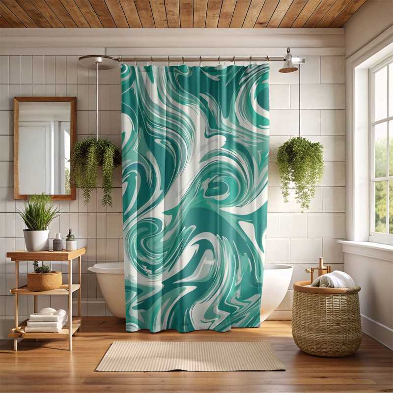 Rideau de douche Green Marble Swirl - Premium, H 74 po x l 71 po