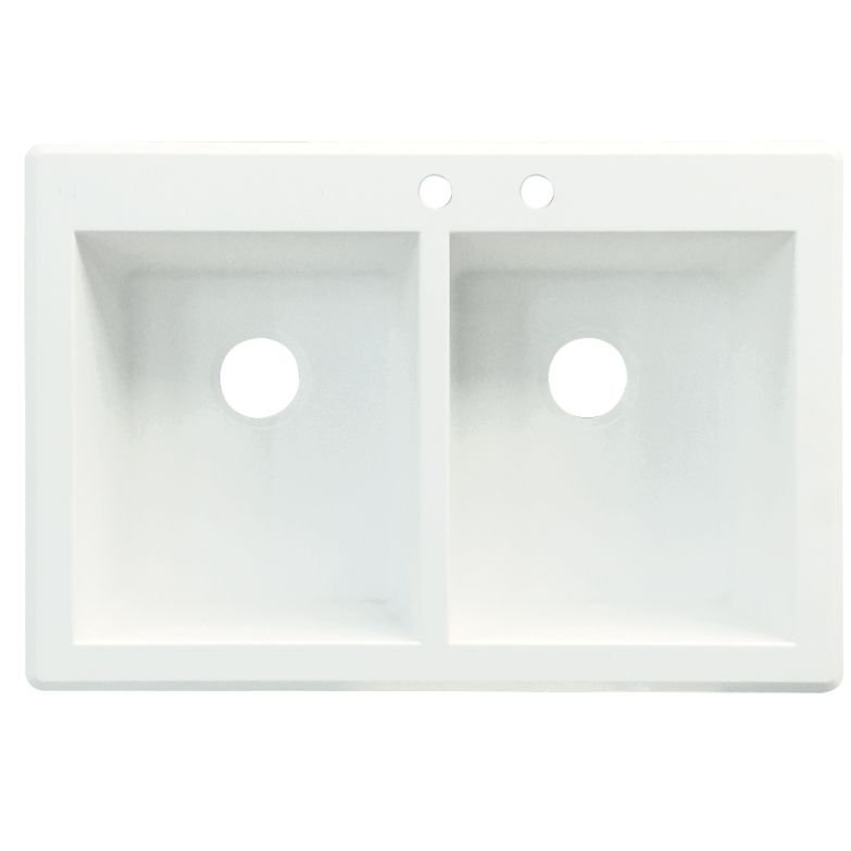 Évier de cuisine à double cuves l 33 po x l 22 po Radius, Blanc, 2 trous