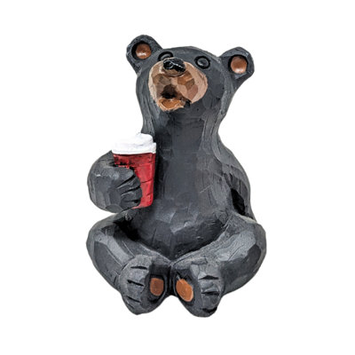 Resin Rustic Cabin Black Bear Coffee Figurine – Whimsical Lodge & Cabin Décor