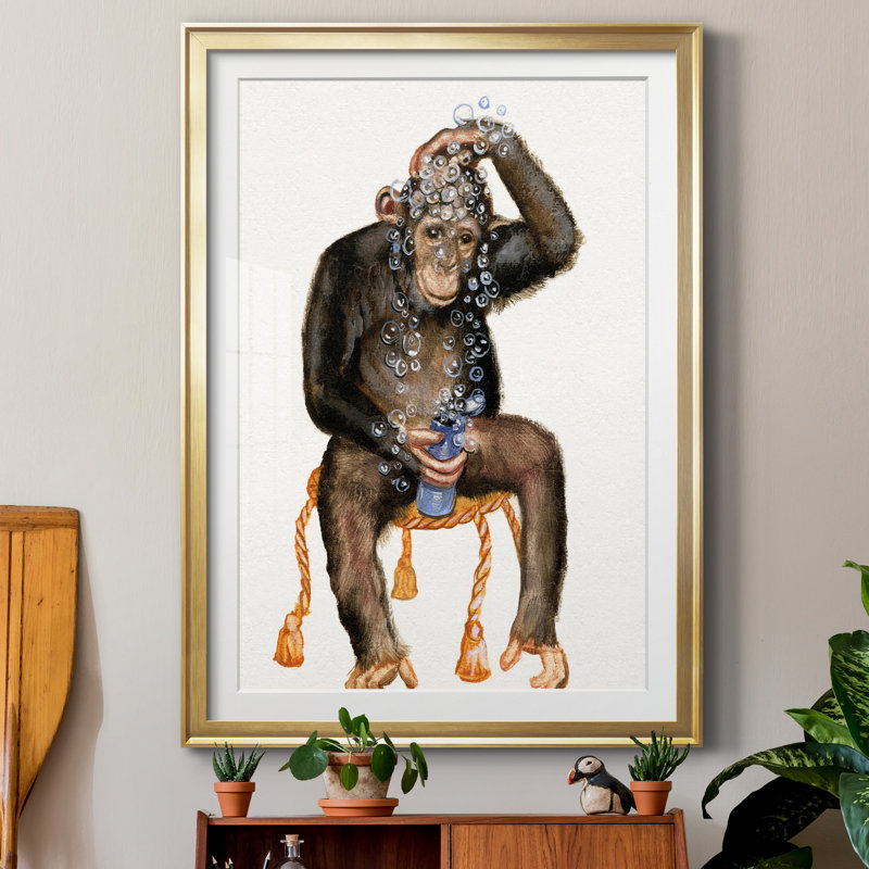 «Bath Animals II», reproduction de cadre photo sur papier, H 26,5 po x l 36,5 po x P 1,5 po, Papier encadré doré