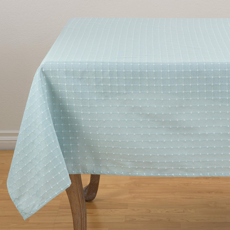 Aqua Elegant Stitched Line Cotton Blend Tablecloth 70" X 70", 70" Square