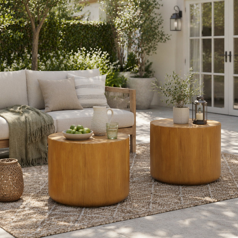 Ensemble de tables d'appoint rondes pour l'extérieur et l'intérieur (2 pièces), Natural-2pcs