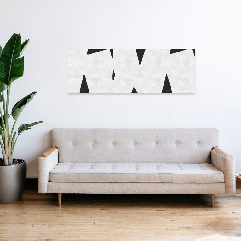 Art mural moderne abstrait géométrique dynamique à formes dentelées, H 16 po x l 48 po