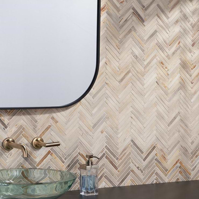 Fossil 1x4 Herringbone Matte Petrified Natural Stone Mosaic Tile