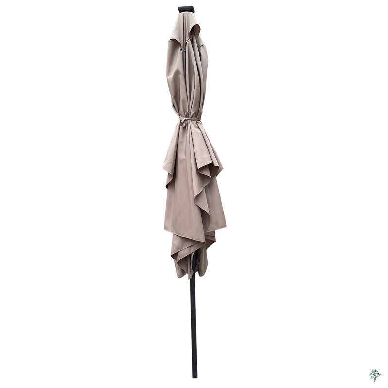 10 X 6.5T Rectangular Patio Solar LED Lighted Outdoor Umbrellas With Crank And Push Button Tilt, Khaki