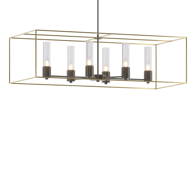 Portico 6 - Light Kitchen Island Linear Pendant, Seeded Clear, Dark Smoke, Modern Brass