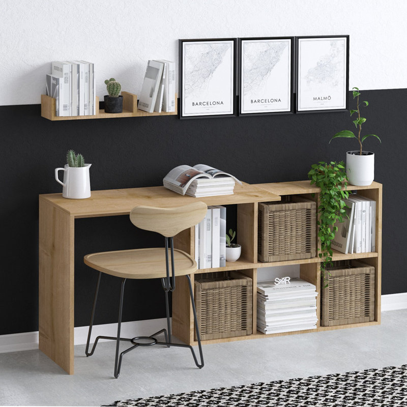 Modern Study Desk, Oak Color, 29.1 x 57.1 x 17.7 inches | 100% Melamine Coated Particle Board, Thickness: 0.7 inches | Sleek Design for Home Office & Study Spaces, Durable & Stylish Workstation